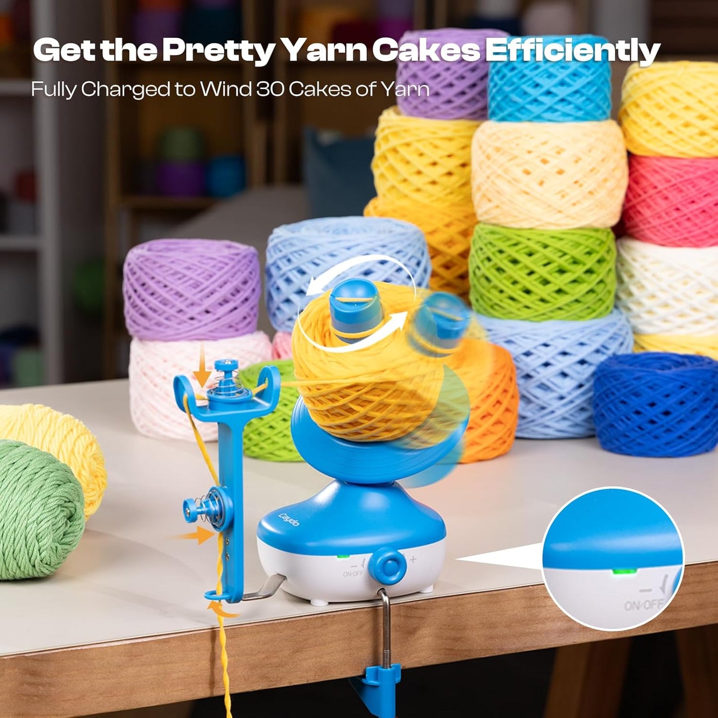 Caydo Electric Yarn Winder, Cordless Rechargeable Automatic Yarn Cake Winder, 2H Long Last Battery Effortless Yarn Winding, Wireless Yarn Spinner for Crocheting, Must-Have Tool for Yarn Enthusiast