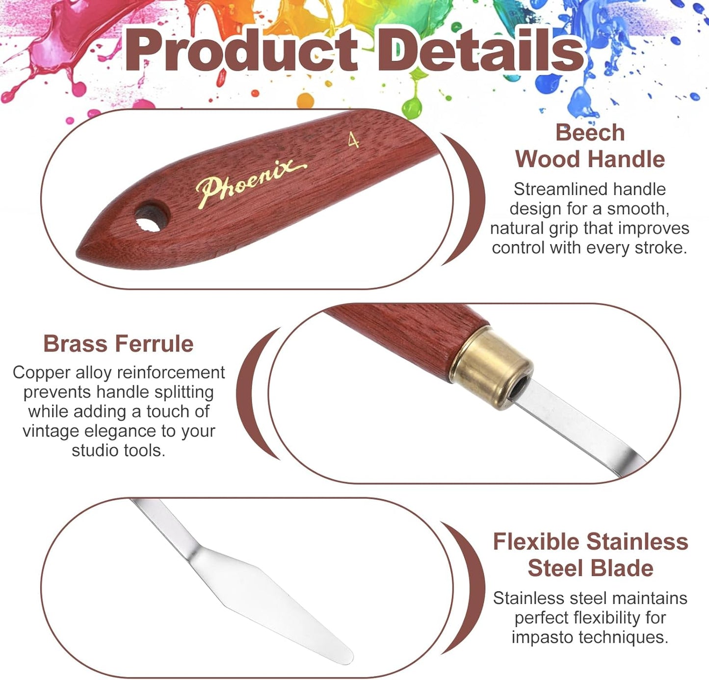 MECCANIXITY Pack of 1 Palette Knife No.4, 7.6" Long Palette Knives with Stainless Steel Flexible Spatula Pallet Knife and Wood Handle for Scraping, Mixing, Oil Acrylic Painting Canvas