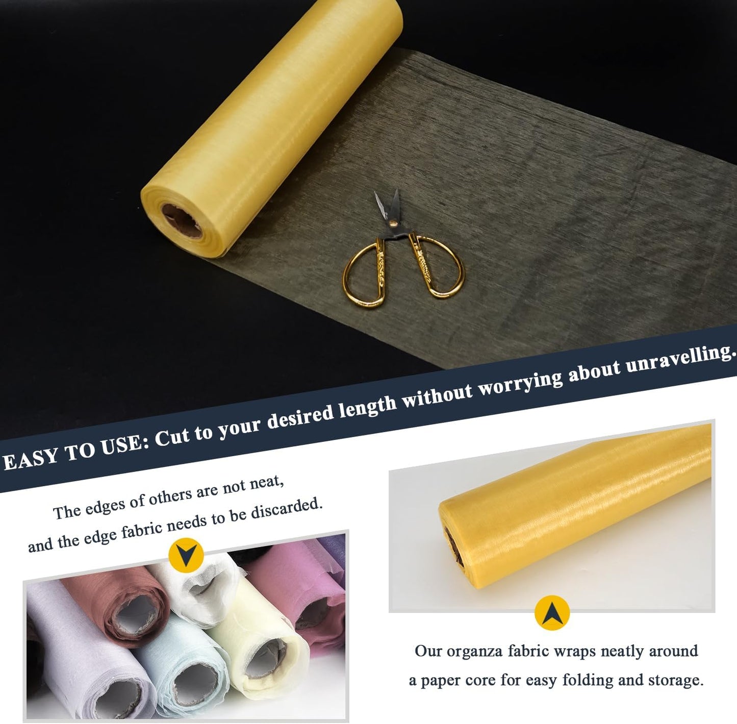 Gold Organza Tulle Fabric Rolls, Crystal Organza 12" by 50 Yards (150 ft) Sheer Nylon Silky Shiny Netting Spool Bolt for DIY Craft Table Runner Wedding Baby Shower Party Decor (Gold)