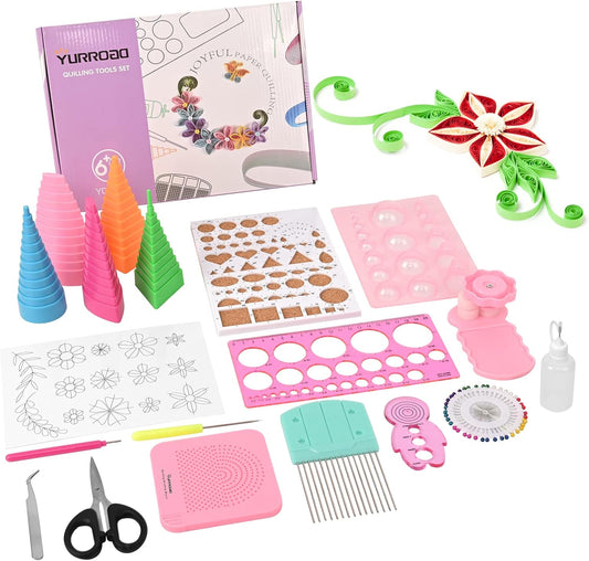 19pcs Paper Quilling Tools Kit Paper Strips DIY Tool Set with Slotted Pen Quilling Board Curling Coach Comb Crimper Border Buddy Filigrana Tool Kit