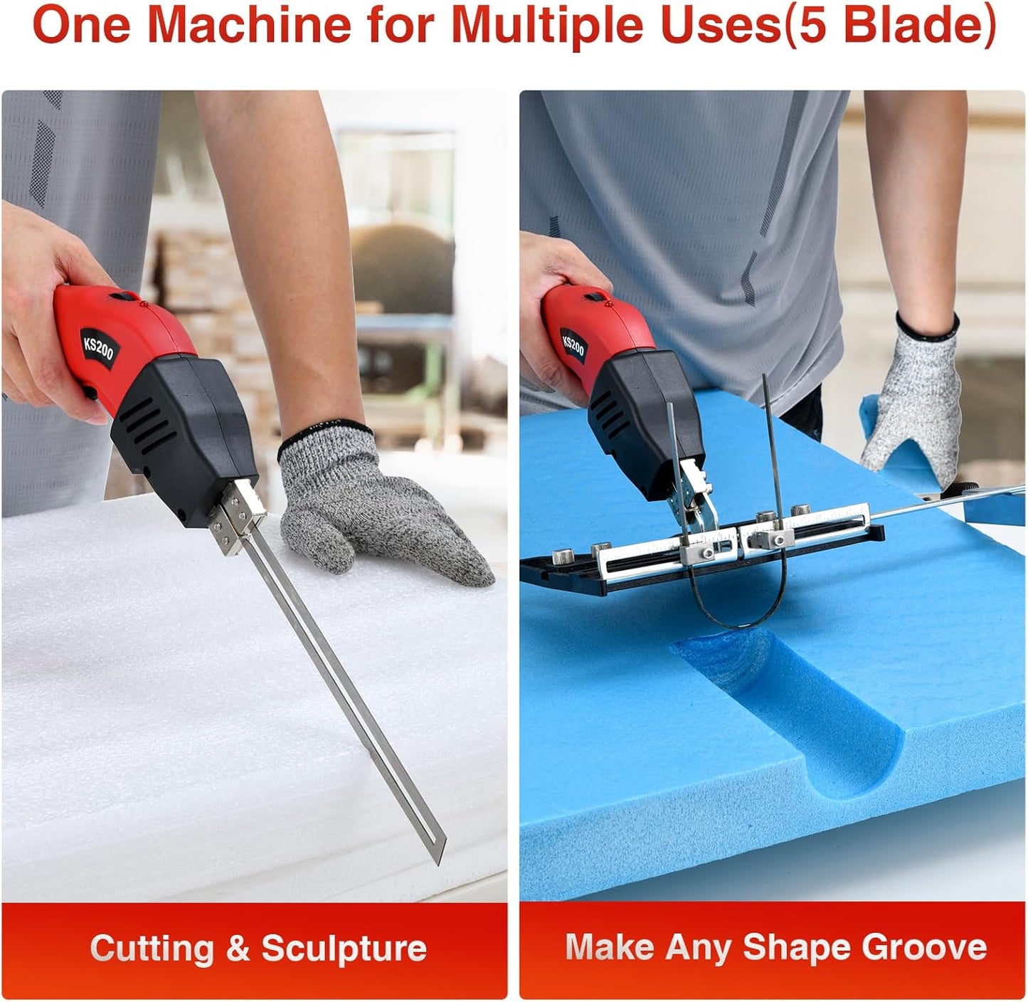 Hot Knife Cutting Tool Kit for Grooving/Sculpture/Cutting Air Cooled 200W (5 Blades) Pro Slotter Cutter Electric Hot Knife Foam Cutter for EPP, EPS, XPS, EVA, EPE, KT Board, Sponge