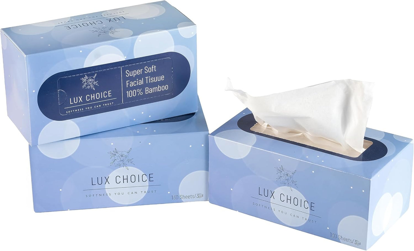 Bamboo Facial Tissues – 130 Tissues per Box, 3 Ply,12 Boxes (1560 Total), Ultra Soft, Eco-Friendly & Hypoallergenic – for Home, Baby Care & Sensitive Skin