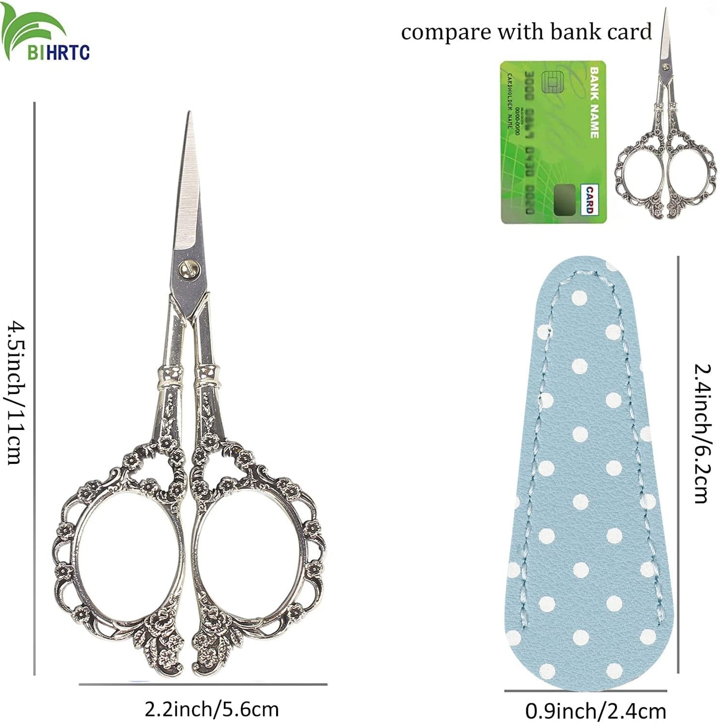 BIHRTC 4.5inch Scissors with Leather Case Plum Blossom Scissors Small Sharp Tip Stainless Steel Craft Scissor Shear for Office Home Sewing Supplies Cross Stitch Needlework DIY