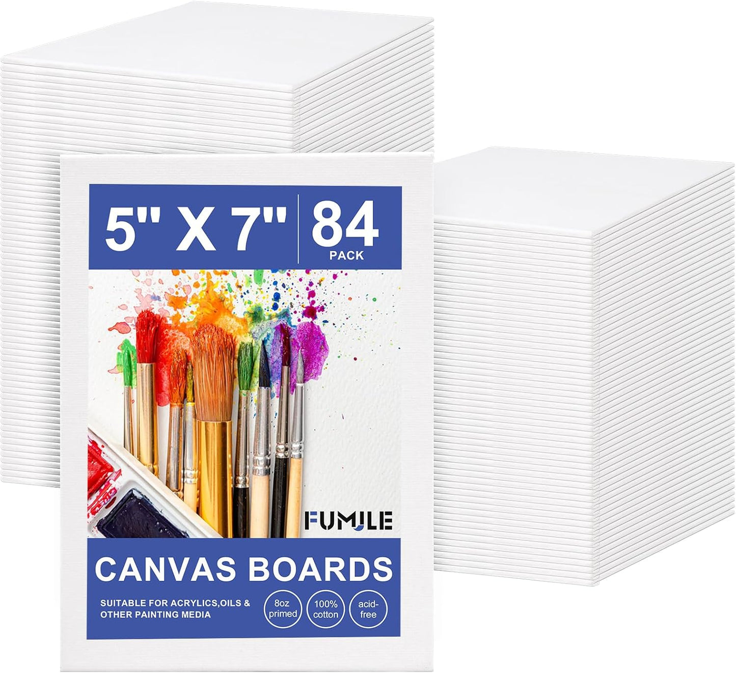 FUMILE Canvas Boards for Painting 5x7 Inch, 84 Pack Small Canvases Value Pack, Primed Acid-Free Blank Canvas Panels for Beginners & Artist, Painting Canvas for Classroom and Painting Parties., White
