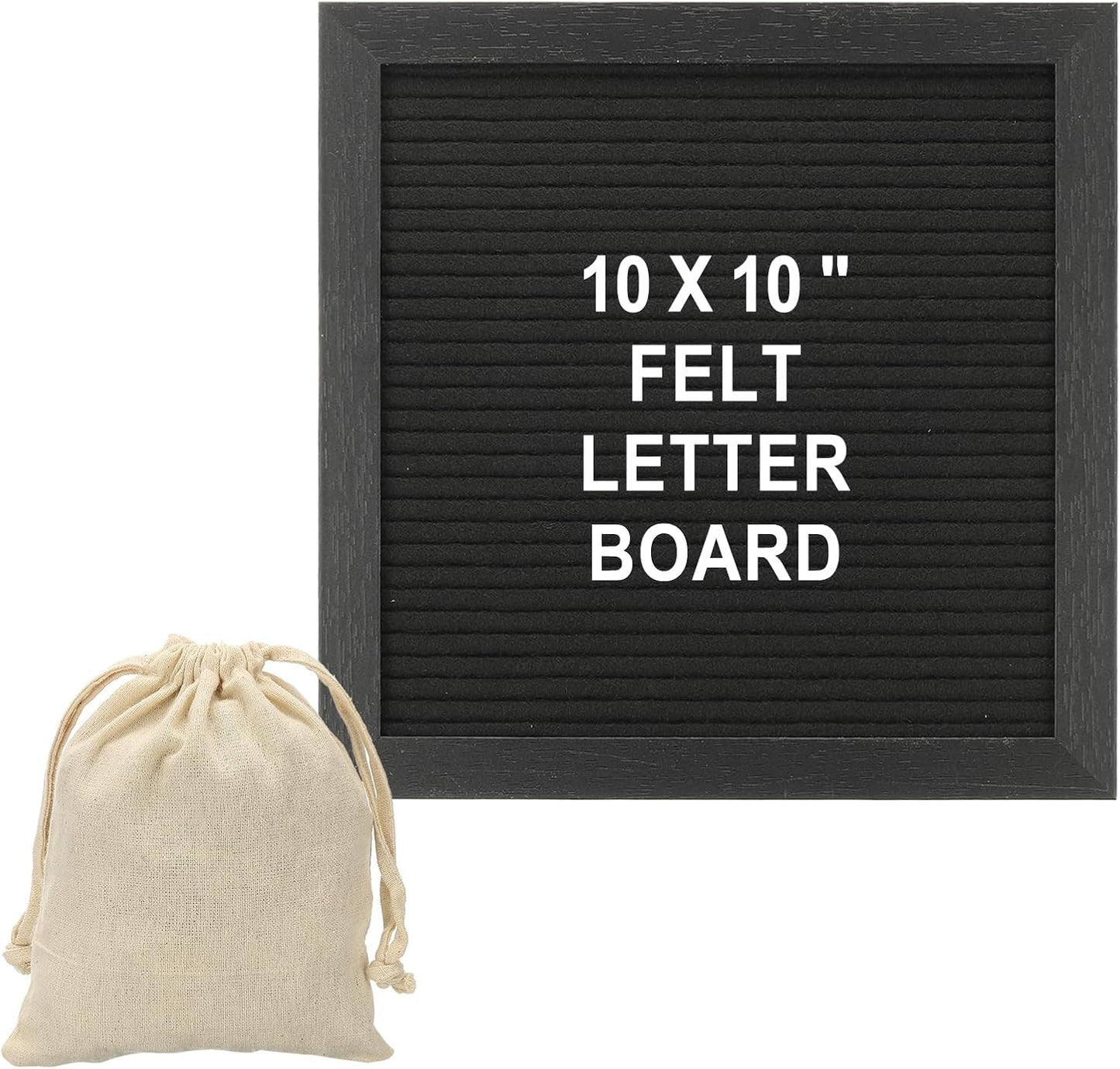 PATIKIL Felt Letter Board, 10x10Inches Black Wooden Changeable Message Board with Storage Bag Stand for Kitchen Menu Farmhouse Decor Notes, White Bronze Letter