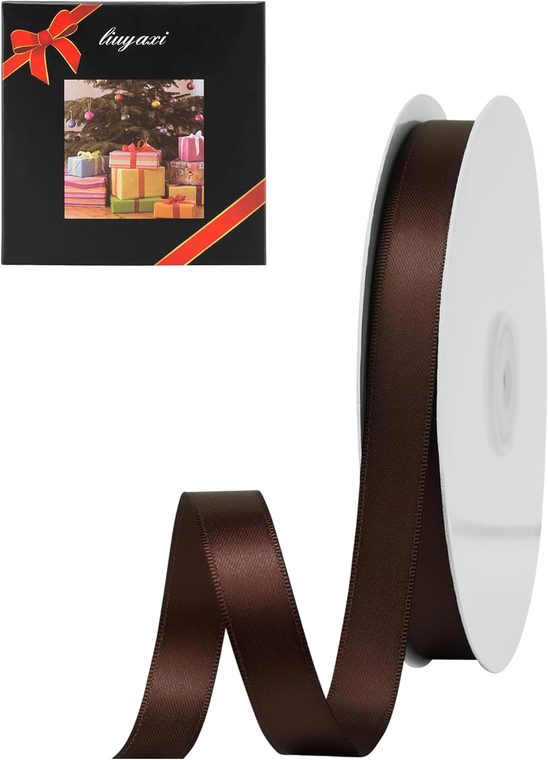 LIUYAXI Brown Satin Ribbon, Double Faced 5/8" X Continuous 25 Yards Ribbons Perfect for Gift Wrapping Bows Bouquet Wedding Craft and More