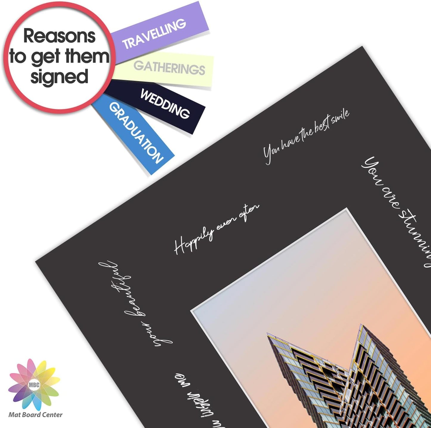 MBC MAT BOARD CENTER, 10 Pack 16x20 for 8x10 Black Picture Mats Frame Mattes, Bevel Cut, Acid Free, 4-ply Thickness