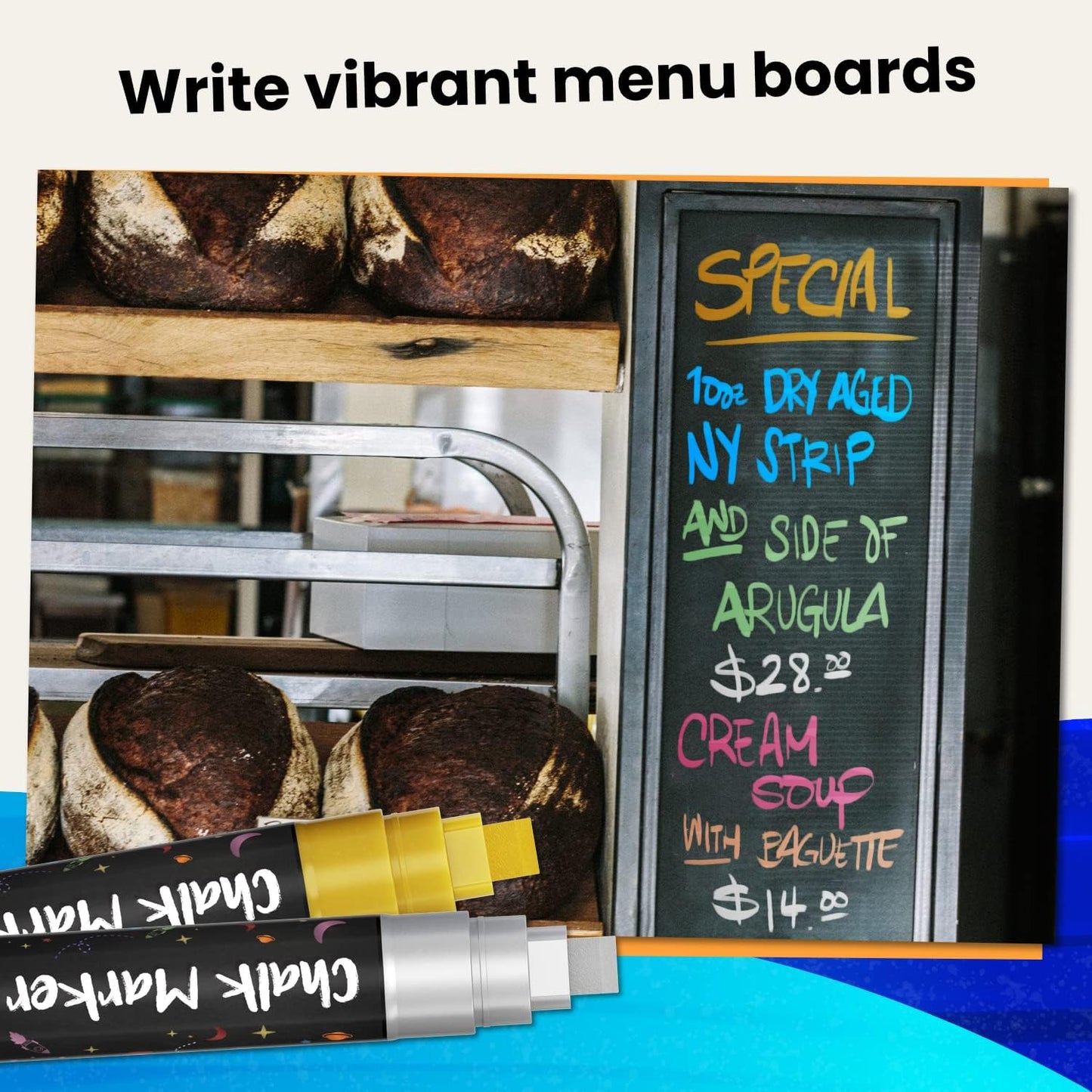 10mm Metallic Chalk Markers (10 Pack) Liquid Chalk Pens - For Blackboards, Chalkboard, Bistro Menu, Window - Wet Wipe Erasable Car Window Markers - 10mm 3-in-1 Wide Nib