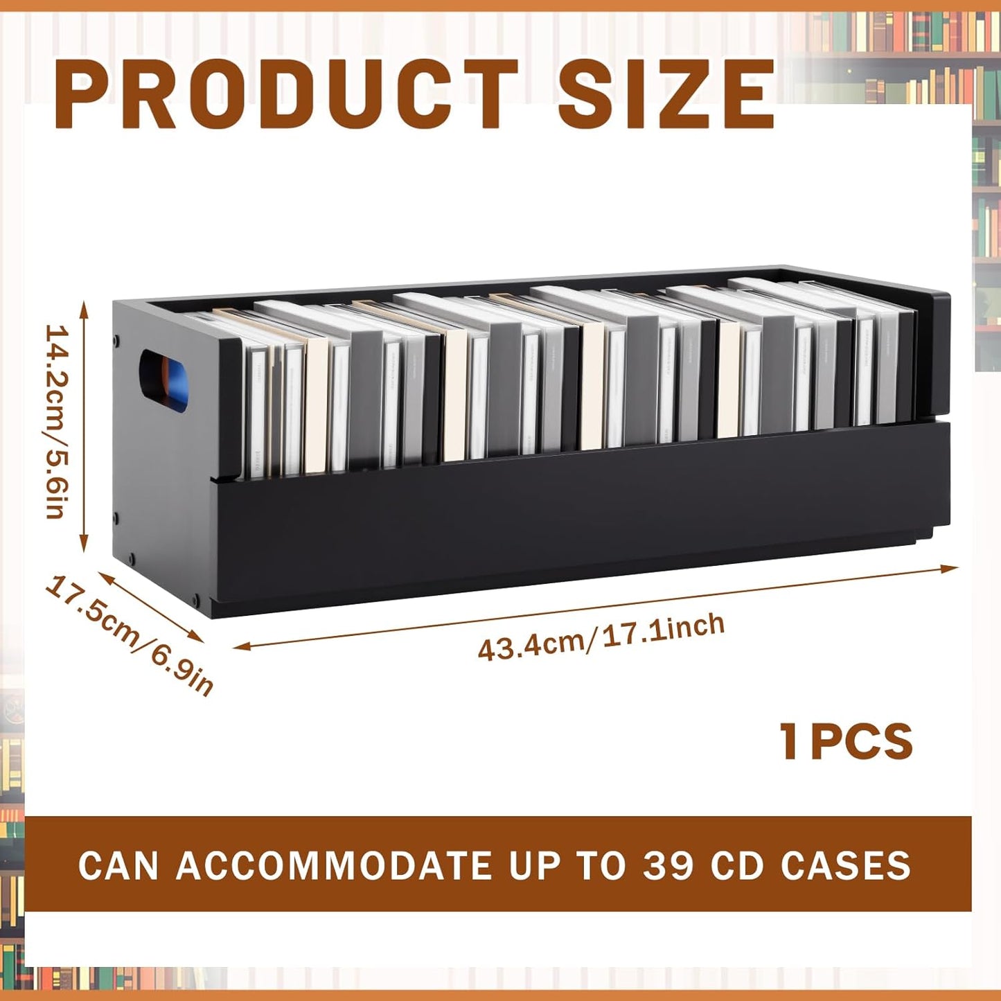 1 Set Wooden CD Storage Box Holder Shelf Cassette Tape Display Racks with Carrying Handles, Organizer Shelf for Movie Cases, DVDs, Each Set Can Store up to 36 Pcs CDs (Black)