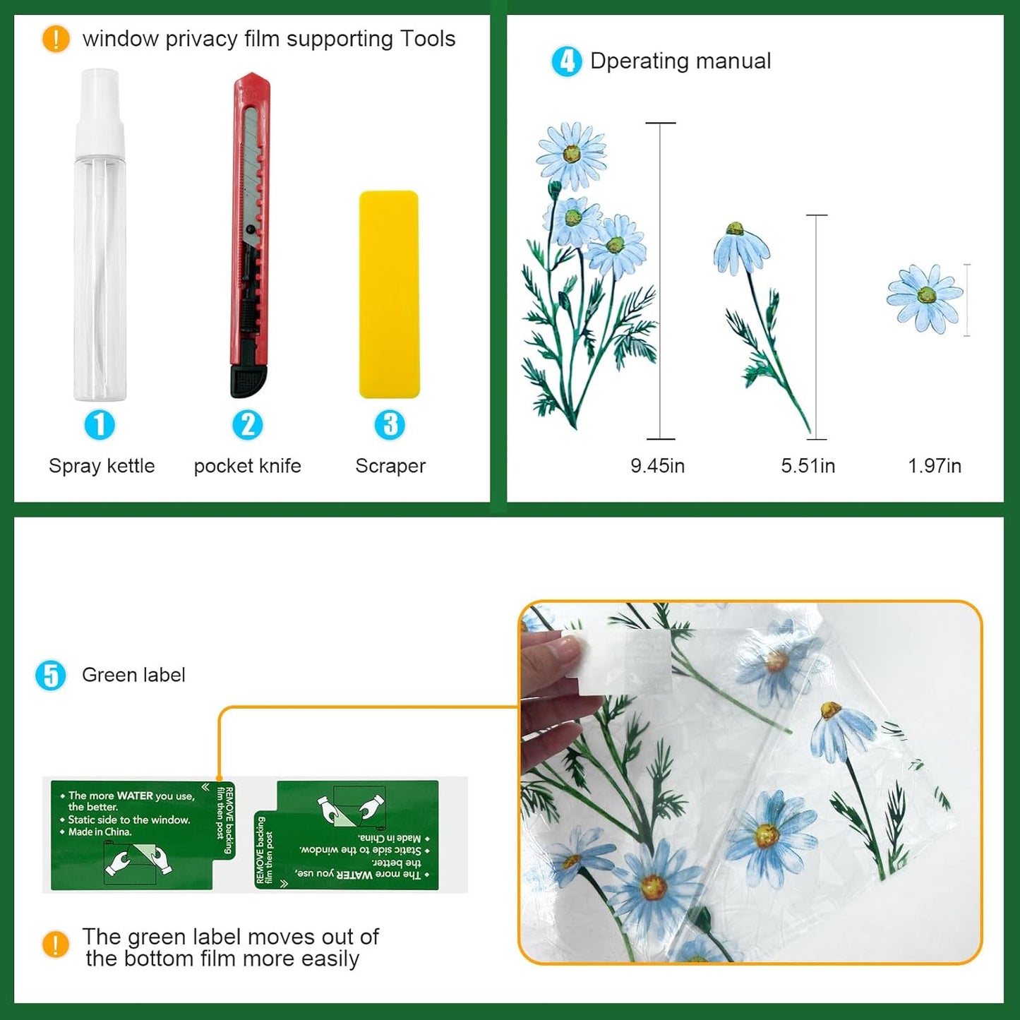 Window Privacy Film Stain Glass Window Film Rainbow Window Film Window clings Non-Adhesive Reusable Decorative for Room (Daisy Rainbow, 23.6 x 78.7 in)