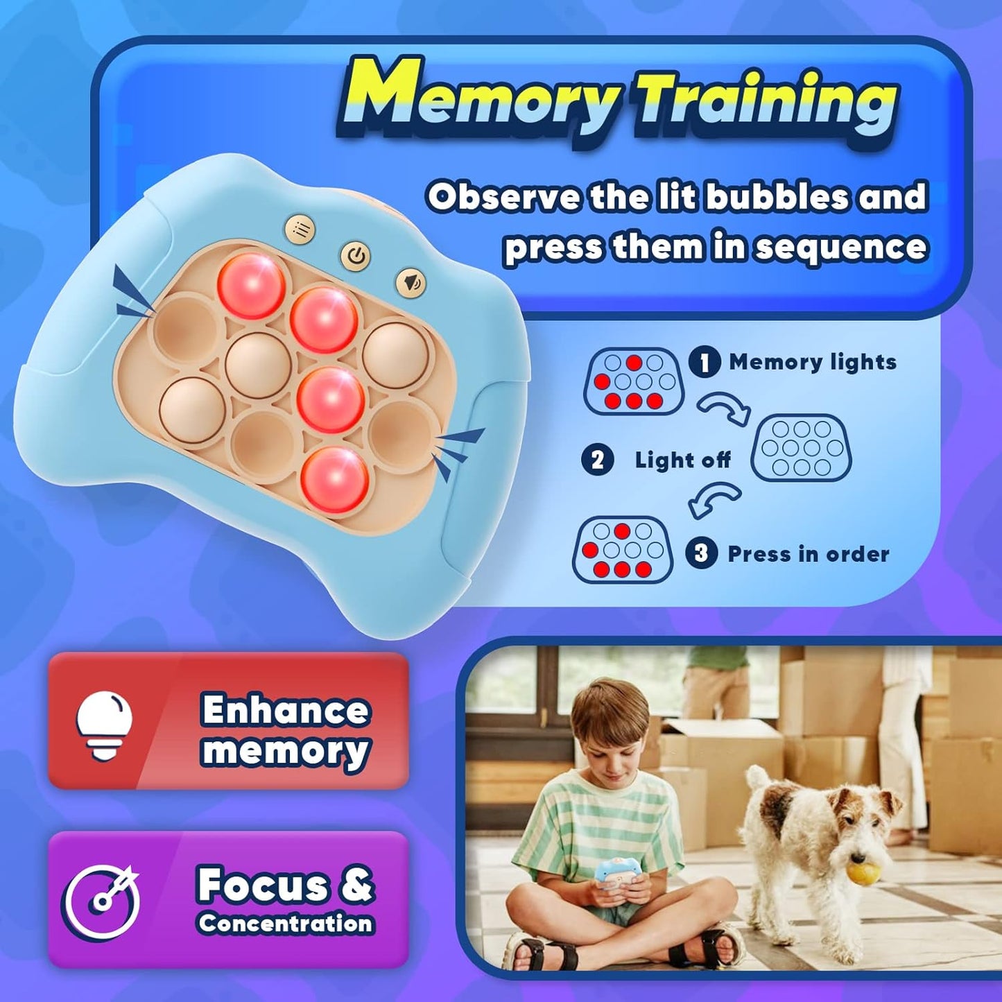 Handheld Game for Kids 6-12, Sensory Fidget Toys for Kids 8-12, Birthday Gifts for 6 7 8 9 Year Old Boys & Girls & Teens-Blue