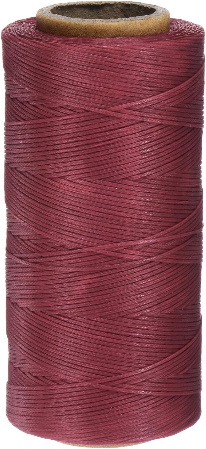uxcell Leather Sewing Waxed Thread, 284 Yards / 260m 0.8mm 150D Flat Polyester All-Purpose Threads for Leather Crafts, Bookbinding, Wine Red