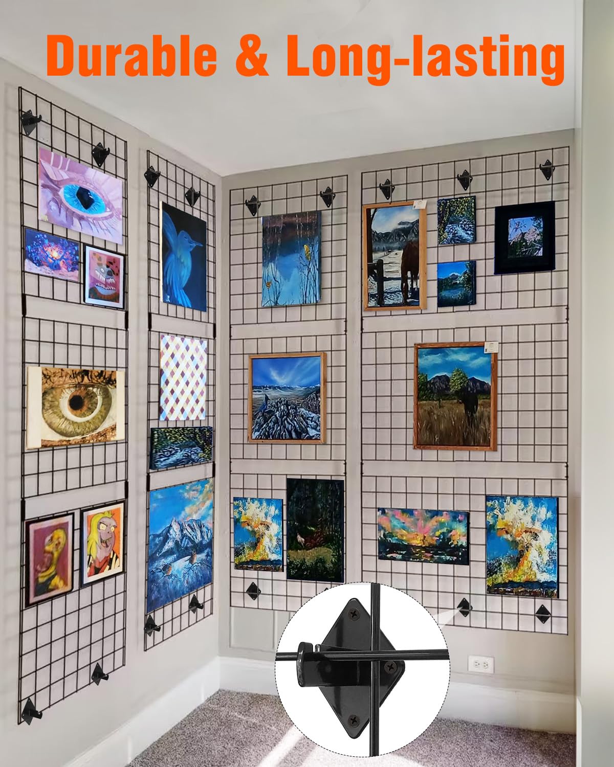 Gridwall Mount Brackets, 30 Pcs Wall Grid Panel Accessory with 150Pcs Wall Mount Screws and 4 Pcs S Hooks for Wire Wall Grid Clothing Store Cloakroom Retail Display Wall Organization.