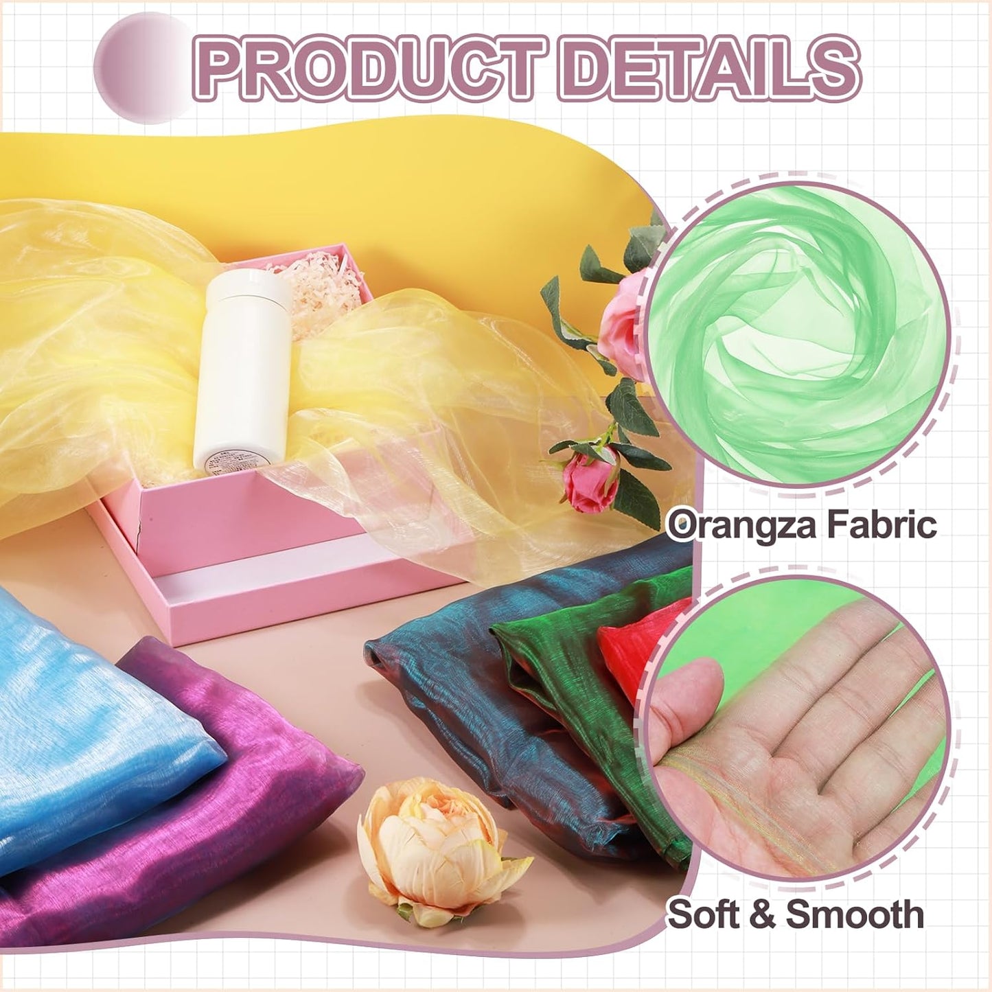 MECCANIXITY Iridescent Sheer Organza Fabric, 2 Yards x 59 Inches Solid Holographic Shiny Fabric Organza Cloth for Wedding, Curtains, Costume, Photo Background, Gradient Green Yellow