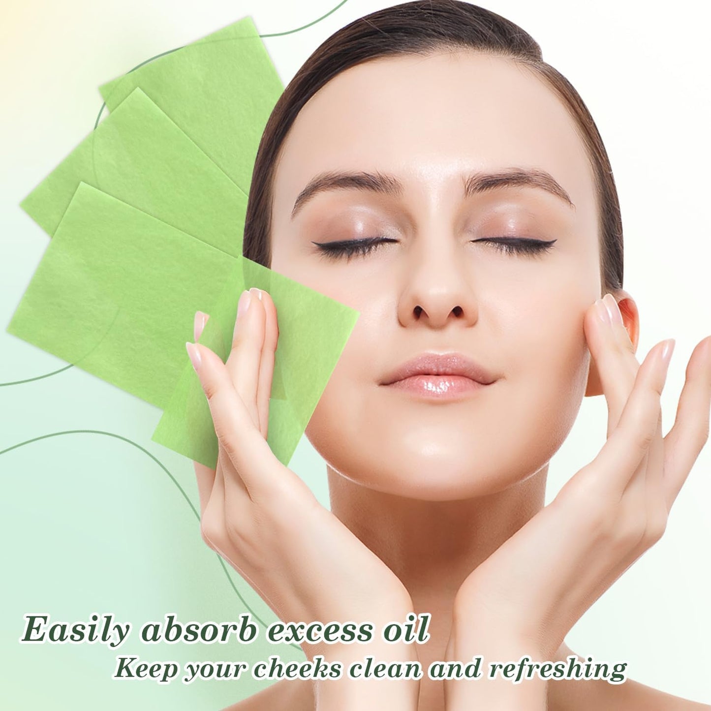 EKIND Oil Blotting Papers Make Up Pads for Face Shine Control Men Women, with Control Smooth Cover Box Portable Oil Absorbing Tissues for Oily Skin(300 Sheets,Green)