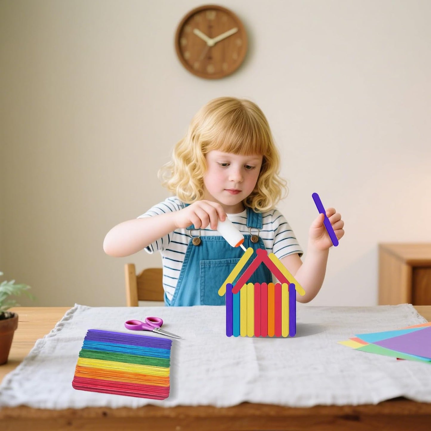 Colored Jumbo Wooden Craft Sticks, 6 Inch, 200 Pieces, 3/4 Inch Wide, Multi-Colored