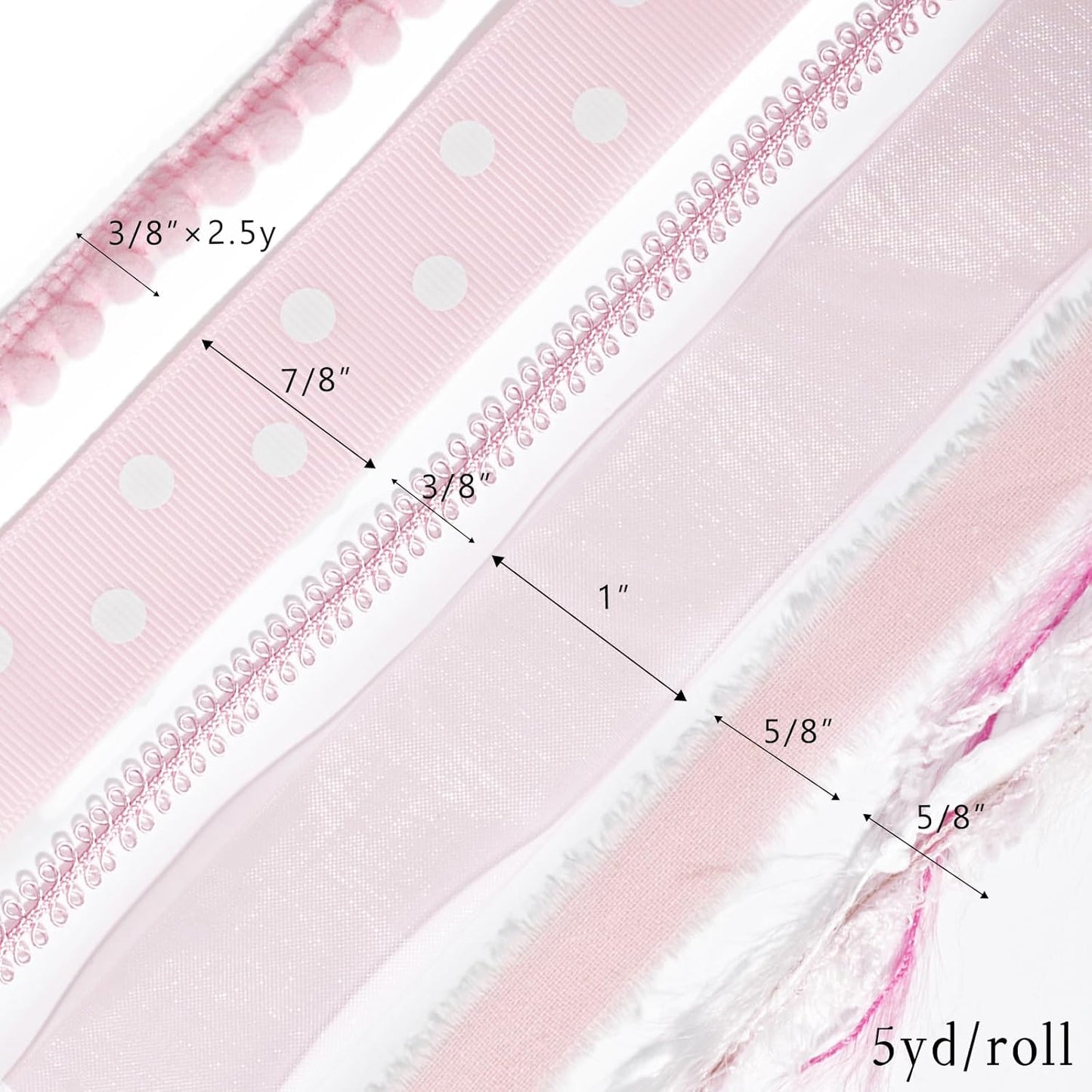 LaRibbons Pink Ribbons for Crafts 6 Rolls 27.5 Yards Total Thin Pink Ribbon for Baby Shower Sewing Gift Wrapping Clothing Trim Party and Home Decor