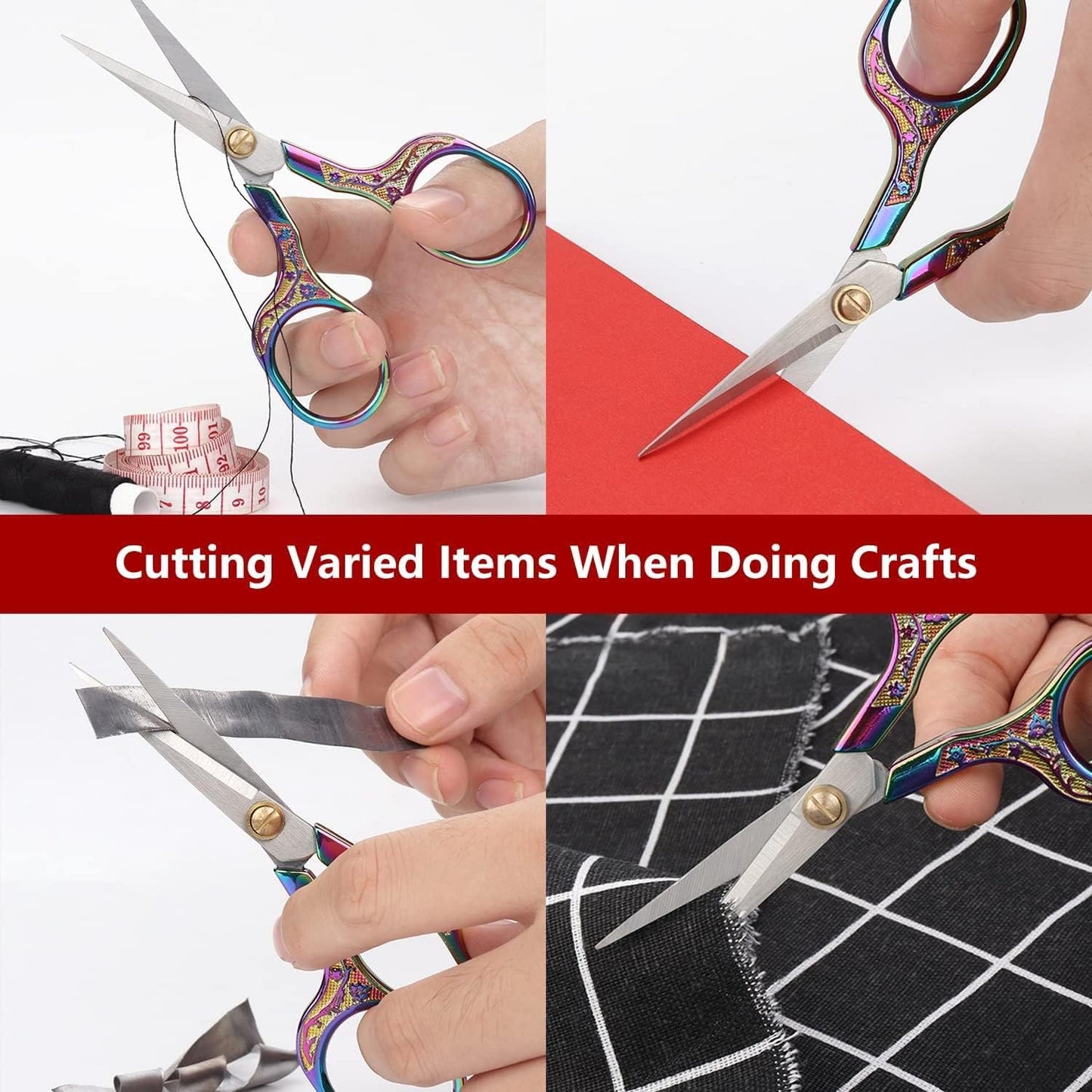 Small sharp scissors-5 Inch Precision Scissors with Cover-3 pack Sewing Embroidery Crafting Scissors Stainless Steel (Colored & Rose Gold & Silver)