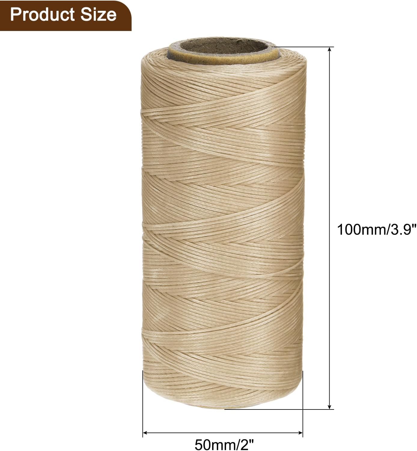 uxcell 150D 0.8mm Flat Waxed Thread 284 Yards Polyester Leather Sewing Waxed String Hand Stitching Waxed Cord for Leather Stitching Sewing Bookbinding DIY Craft Light Khaki
