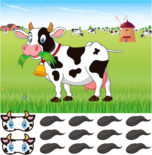 ASTARON Pin The Tail on The Cow Game with 30 Tail Stickers for Farm Birthday Supplies Pin Game, Boys Girls Animal Party Favors Christmas Decorations Home Wall Decor