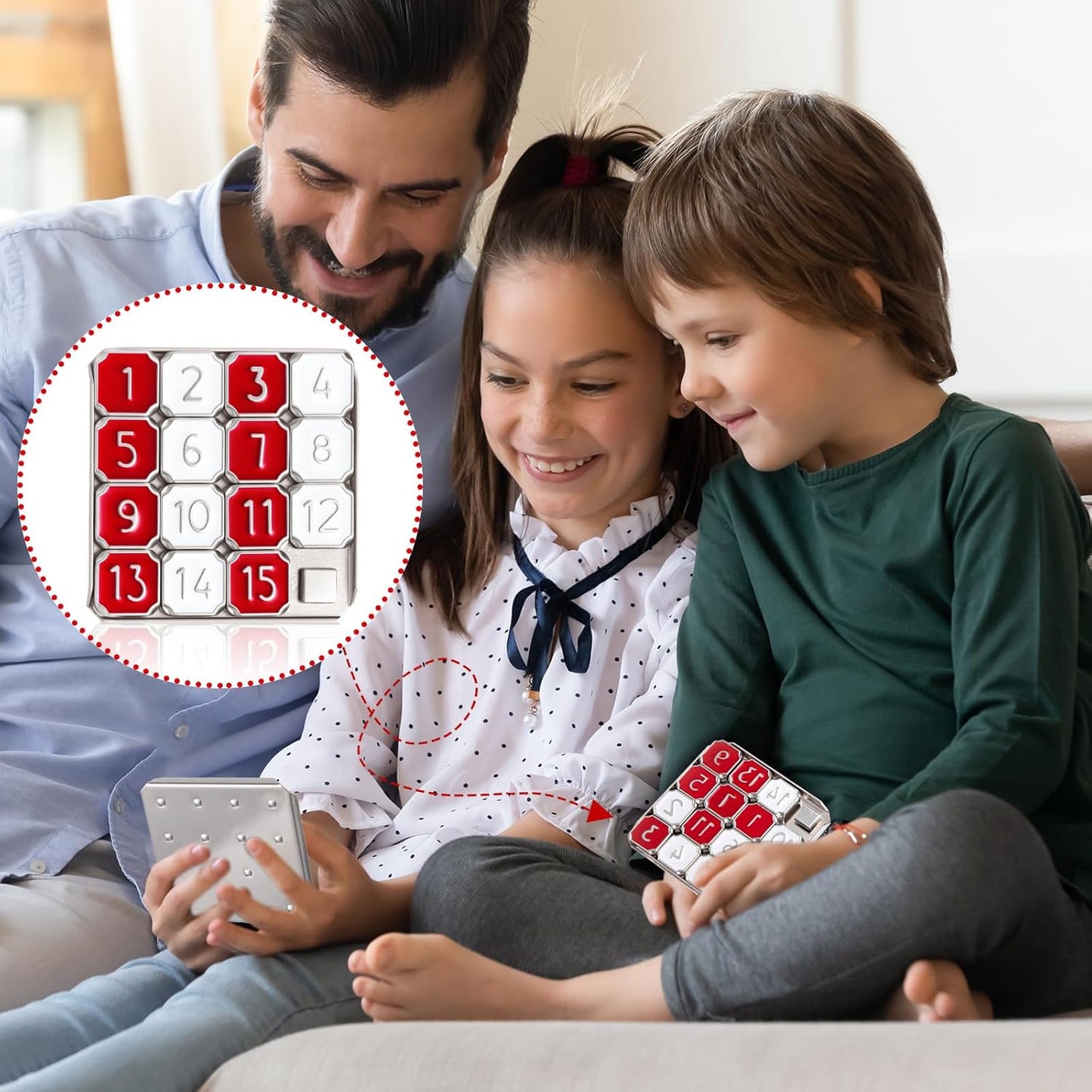 Metal Number Slide 15 Puzzle Red and White Number Sliding Puzzle Educational Pocket Funny IQ Game for Teens and Adults, Ideal for Learning Tool Party Favors(Red and White,1 Pack)