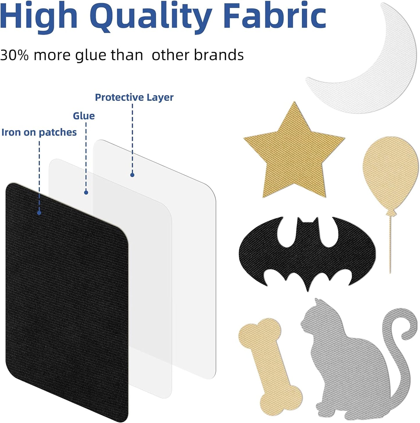 HTVRONT Iron on Patches for Clothing Repair, Fabric Patches Iron on, Classic Black Repair Decorating Kit 20 Pieces Iron on Patch Size 3.7" by 4.9" (9.5 cm x 12.5 cm)