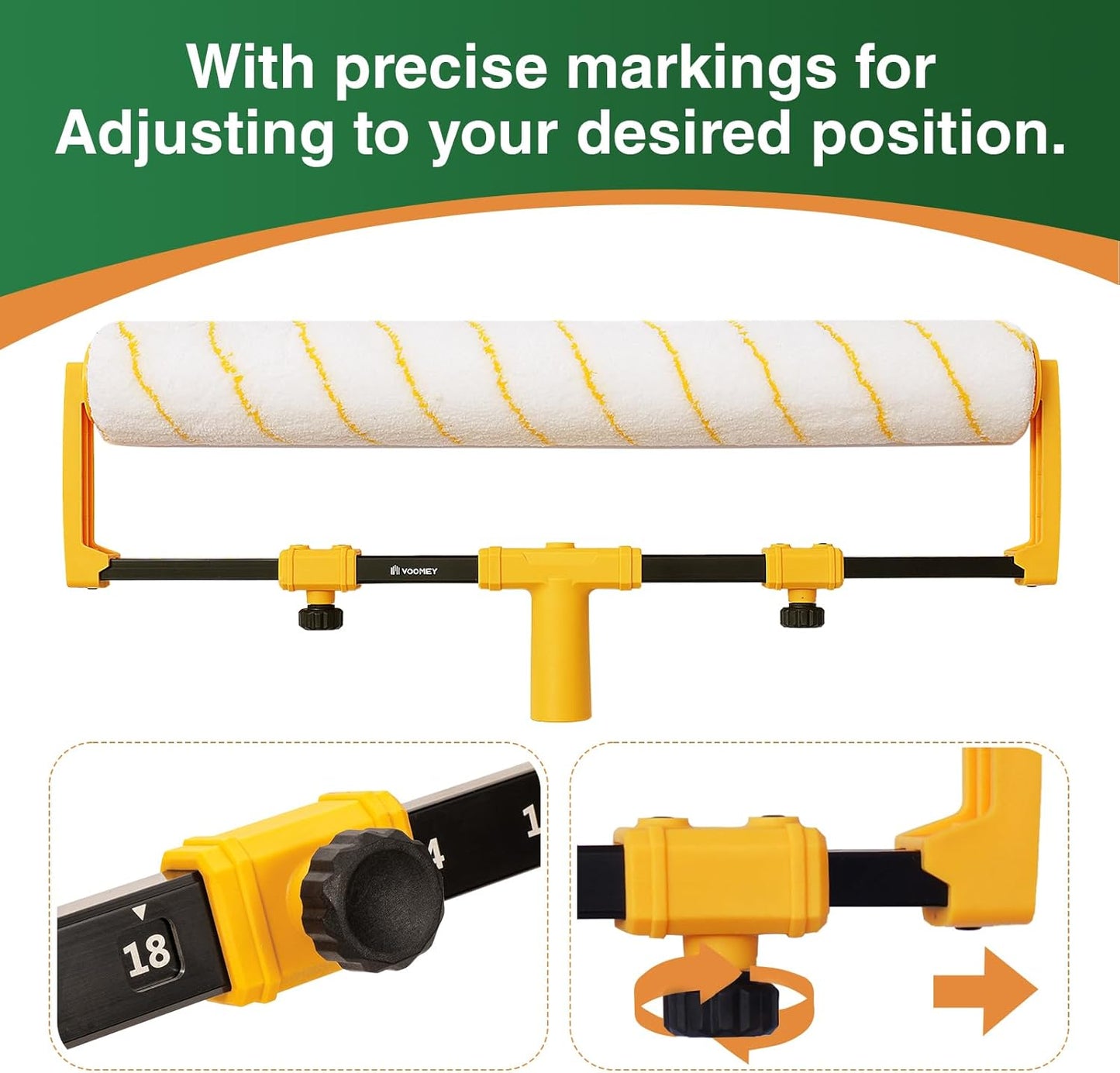 Voomey 18" Paint Roller Kit，10Pc Paint Roller Tray with Liner,12"18" Microfiber Paint Roller,Paint Extension Pole，Suitable for DIY Interior Walls, Rooms