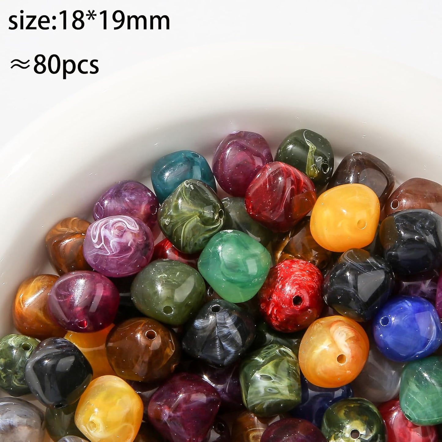80pcs Acrylic Beads Large Imitation Marble Bead Vintage Colors Beads for Jewelry Making Bracelet Necklace Craft Making Supplies(18 * 19deep Color)