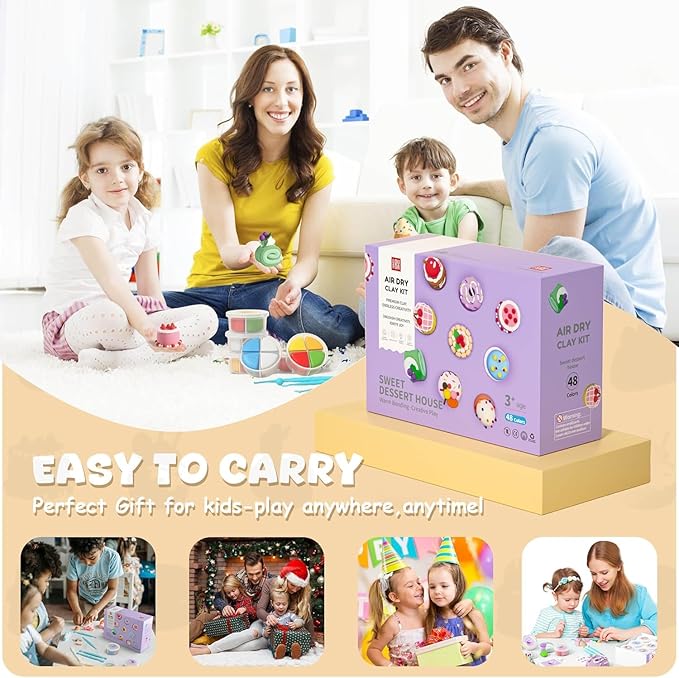 Air Dry Clay for Kids - Modeling Clay Kits, Ultra Light & Soft, Safe & Non-Toxic, 12 Boxes DIY Model Magic Clay 48 Colors with Sculpting Tools und Tutorials, Creative Art Crafts Toys Gifts Boys Girls