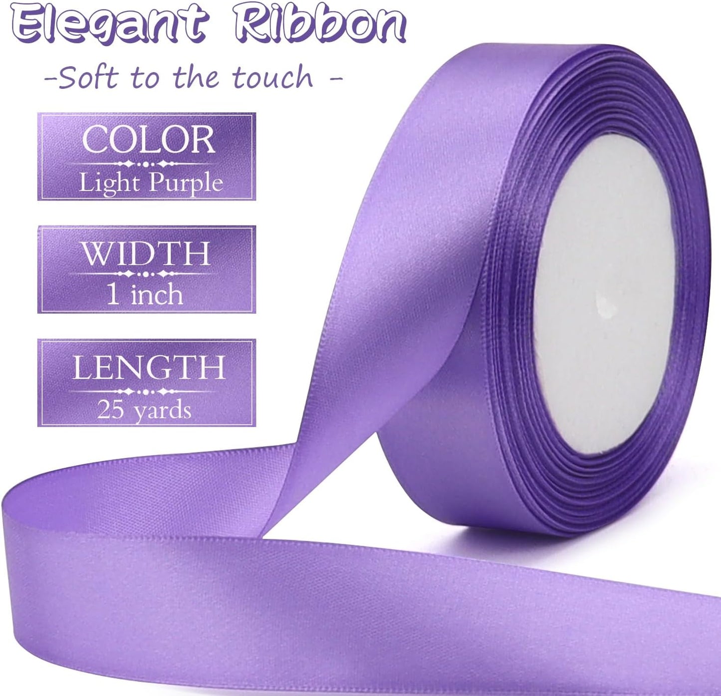 Light purple Solid Satin Ribbon 1 Inch 25 Yards Solid Polyester Fabric Ribbon for Gift Wrapping Wedding Christmas Baby Shower Birthday Party Decoration Handmade Immortal Flower Craft