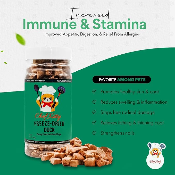 Freeze-Dried Duck Treats for Cats & Dogs – 100% Human Grade, Single Ingredient, High-Protein, Healthy Snack – No Additives or Preservatives – 1.5oz - Inspected & Tested in USA