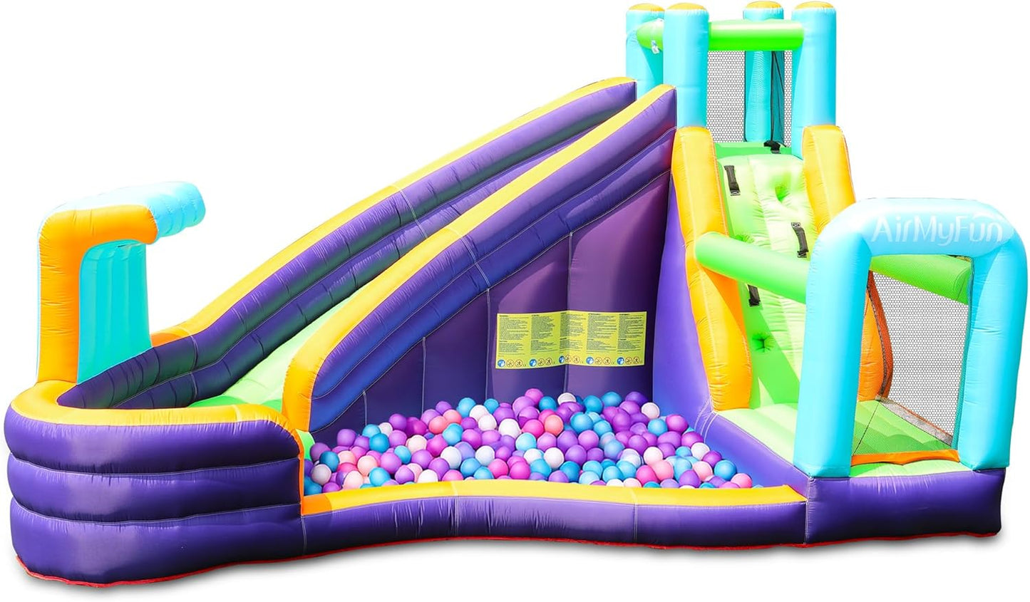 AirMyFun Inflatable Waterslide, Water Bounce House for Wet and Dry, Kids Bouncy House Water Park with Air Blower, Water Spray, Splash Pool, A83021