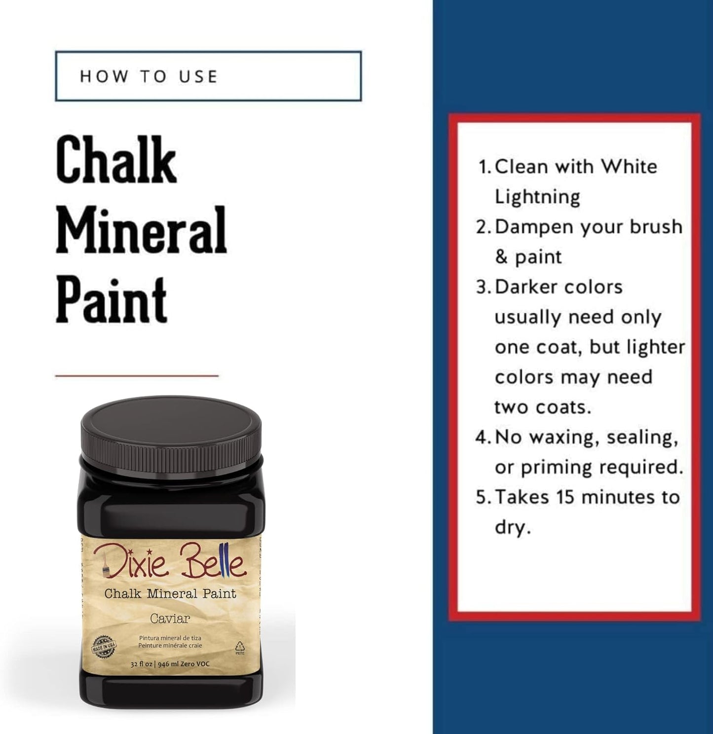 Dixie Belle Paint Company Chalk Finish Furniture Paint - Caviar (32oz) - Matte Black Chic Chalk Mineral DIY Furniture Paint
