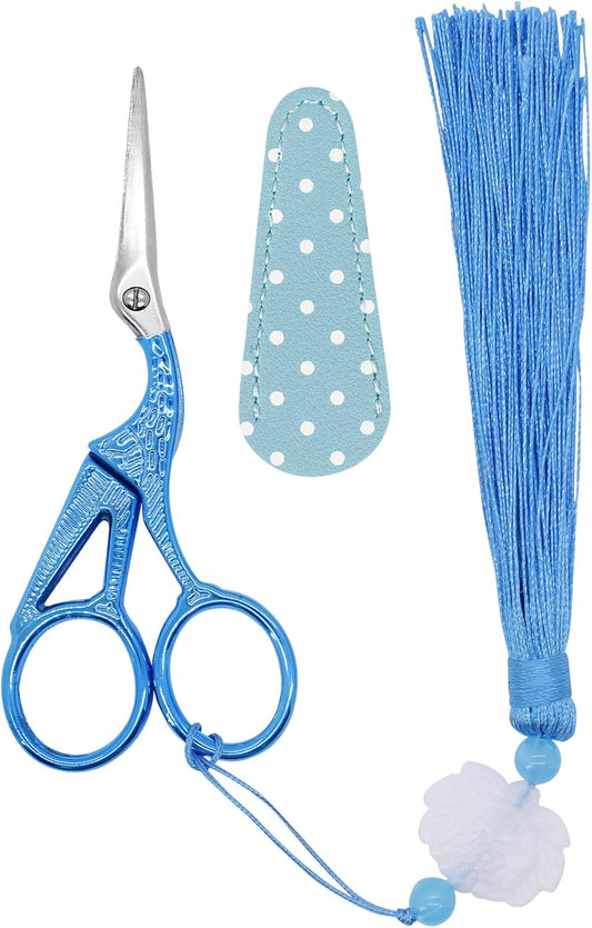 BIHRTC 4.5Inch Little Sewing Scissors Crane Shears with Cover Tassel Stainless Steel Scissor for Crafting Embroidery Needlework DIY Daily Use
