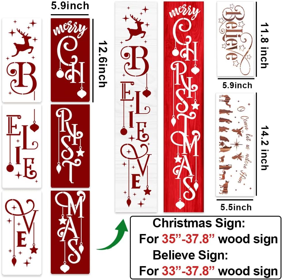 Christmas Stencils for Painting on Wood Porch Christmas Stencil Large Believe Xmas Holiday Stencils for Door Mats Window Glass Fabrics Crafts