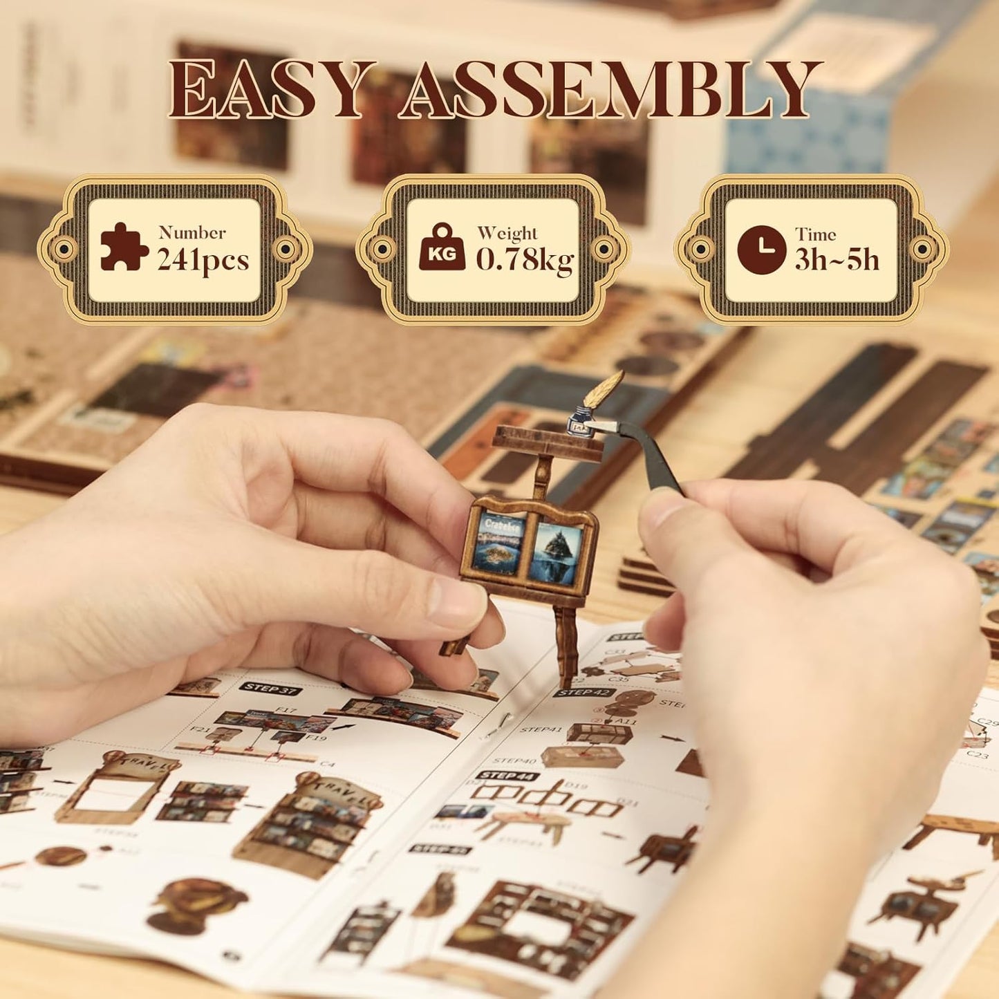 Fsolis Book Nook Kit, DIY Miniature Scene House Kit for Adults and Beginners Tiny House Mini Bookshop Model Bookshelf 3D Puzzles Nook Decor Gifts for Women Teenagers (Journey Trace Bookshop)