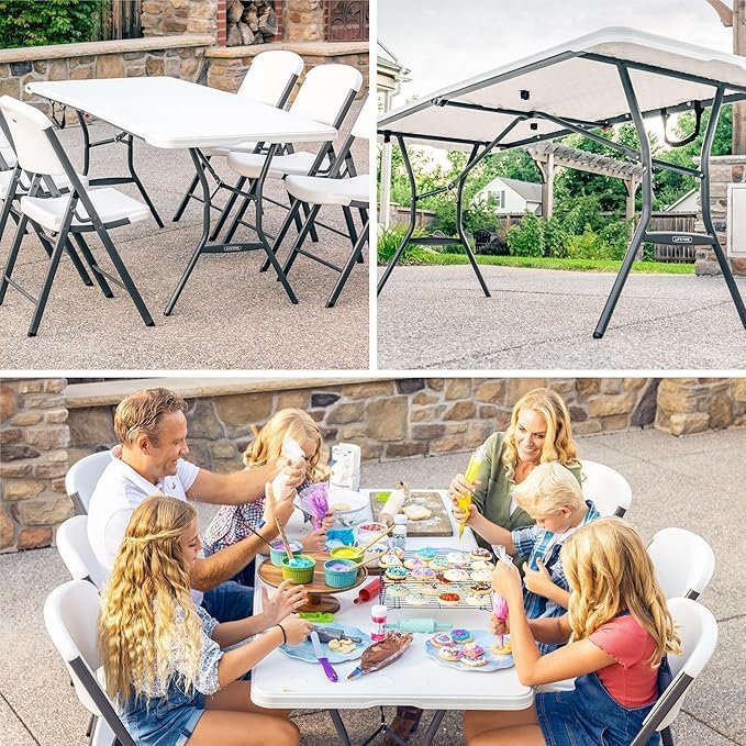 6ft Portable Folding Table Heavy Duty – White Plastic Picnic Party Table with Handle for Camping, Backyard BBQ, Vendor Events, Christmas Use