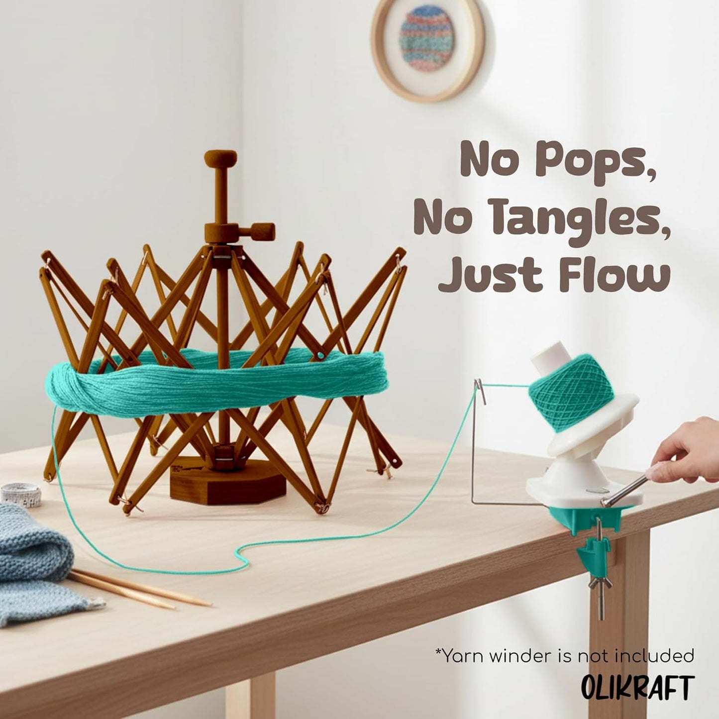 Olikraft Wooden Yarn Swift - Lightweight Reverse Yarn Umbrella Swifts, Ball Swift, Skein Winder (Brown) (Patented)