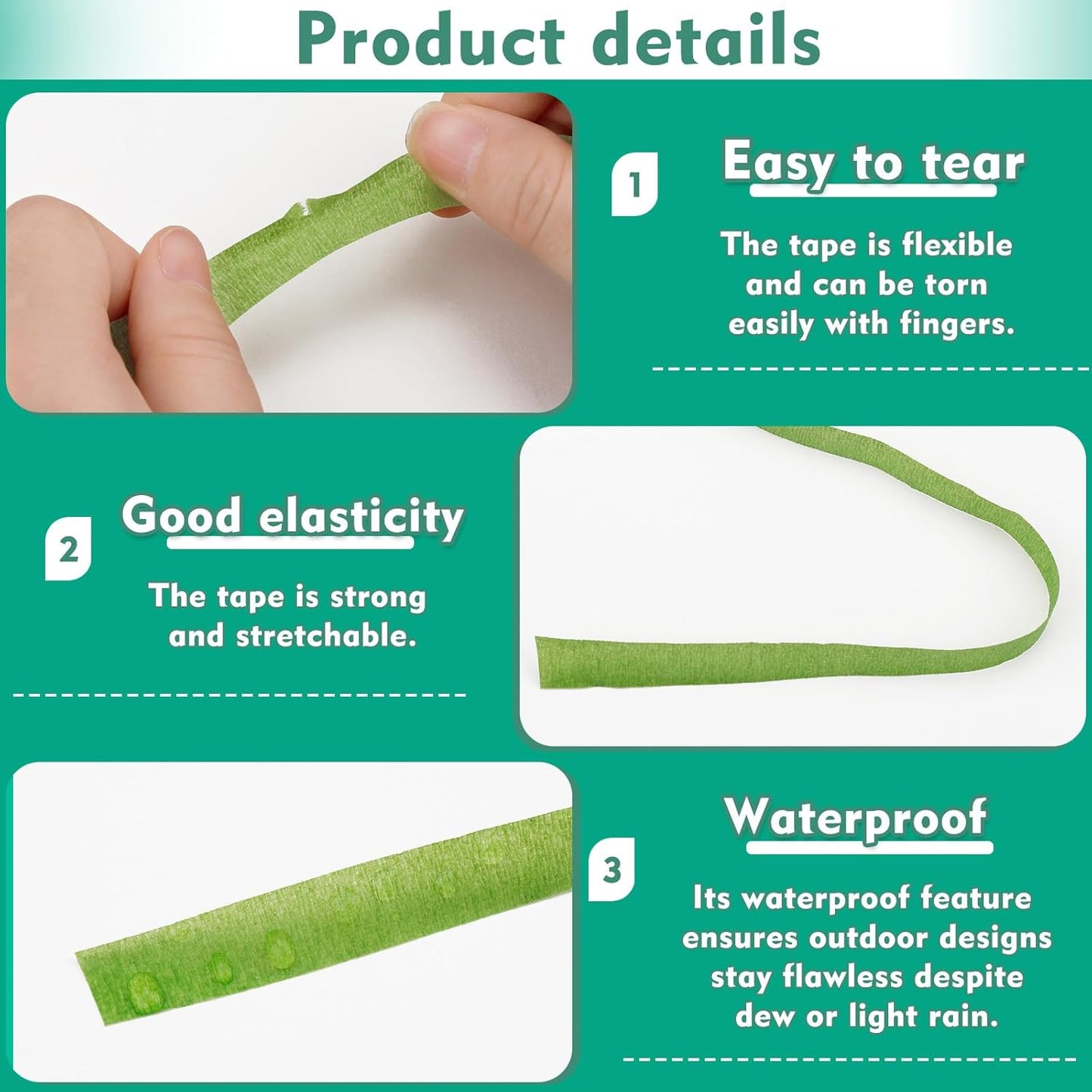 Flower Tape, Floral Tape for Bouquets, 1/2inch Green Flower Tape for Bouquet Stem Wrap Floral Arranging Craft Projects Corsages, Wedding Bouque