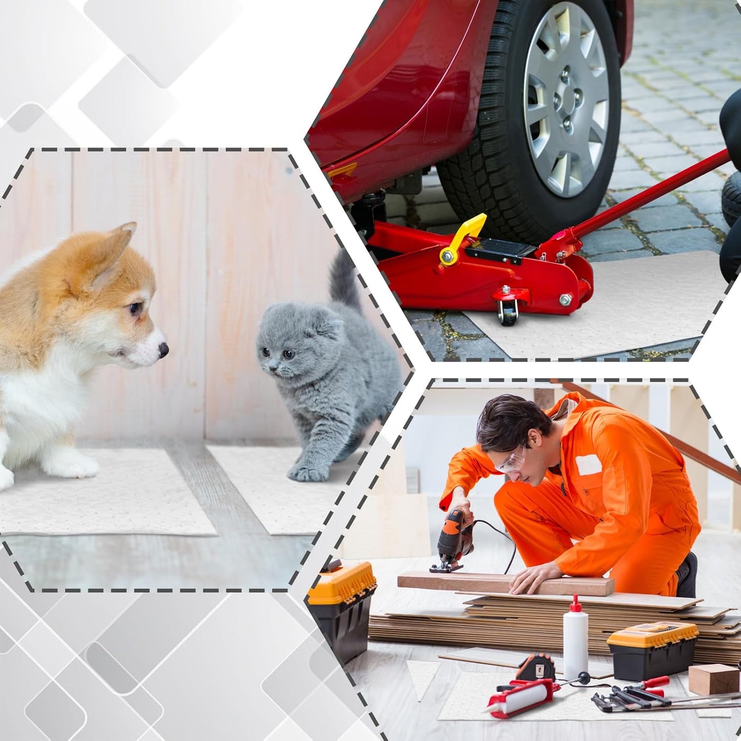 Hoolerry Oil Absorbent Pads Weight Dimpled Pad Garage Accessories Water Absorbent Mat Oil Spill Mat for Absorbing Protecting Home Garage Basement (100 Pcs,White,15 x 19.7 Inch)