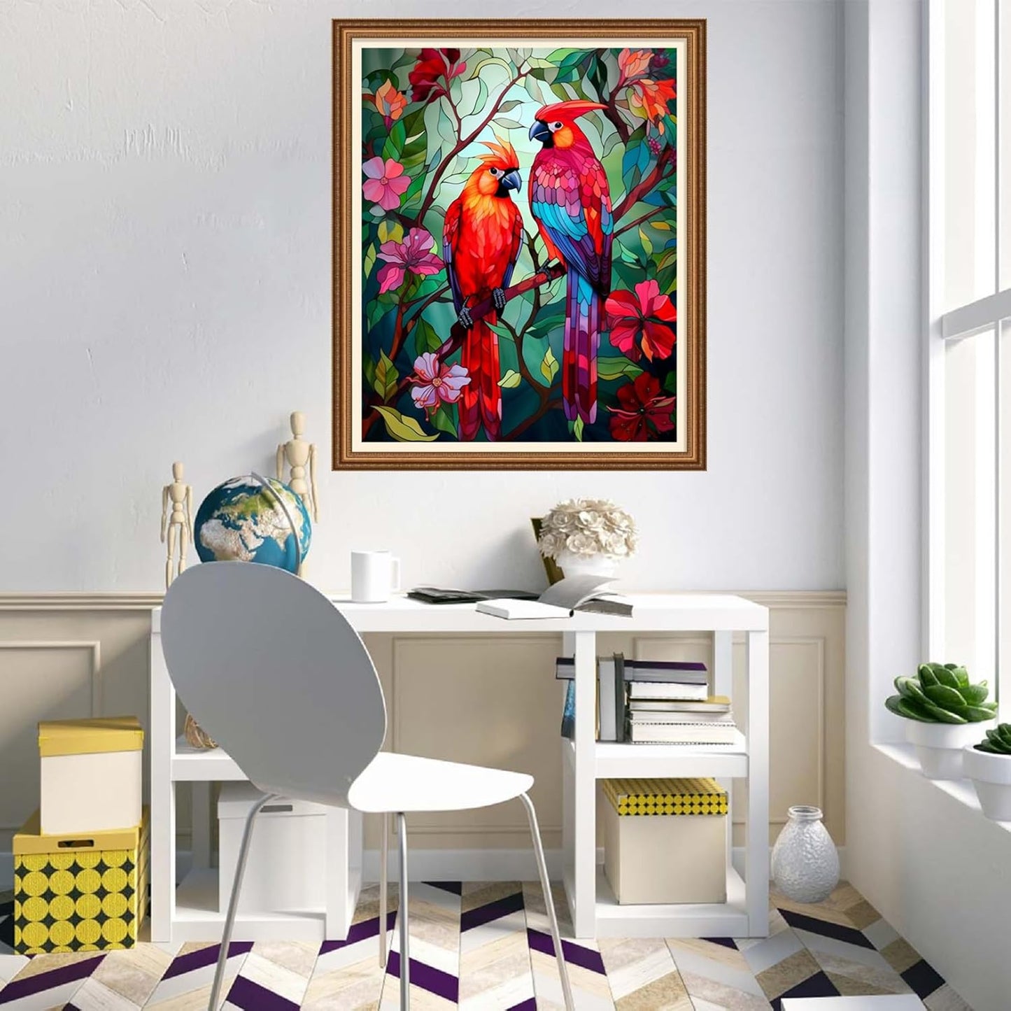 Disnesart Cross Stitch Stamped Full Embroidery Kits DIY 11CT Cotton Thread Printed DIY Needlepoint Kits Craft Needlework Set Cross-Stitch Stamped Sets- Colorful Bird in The Book 16x20 inch