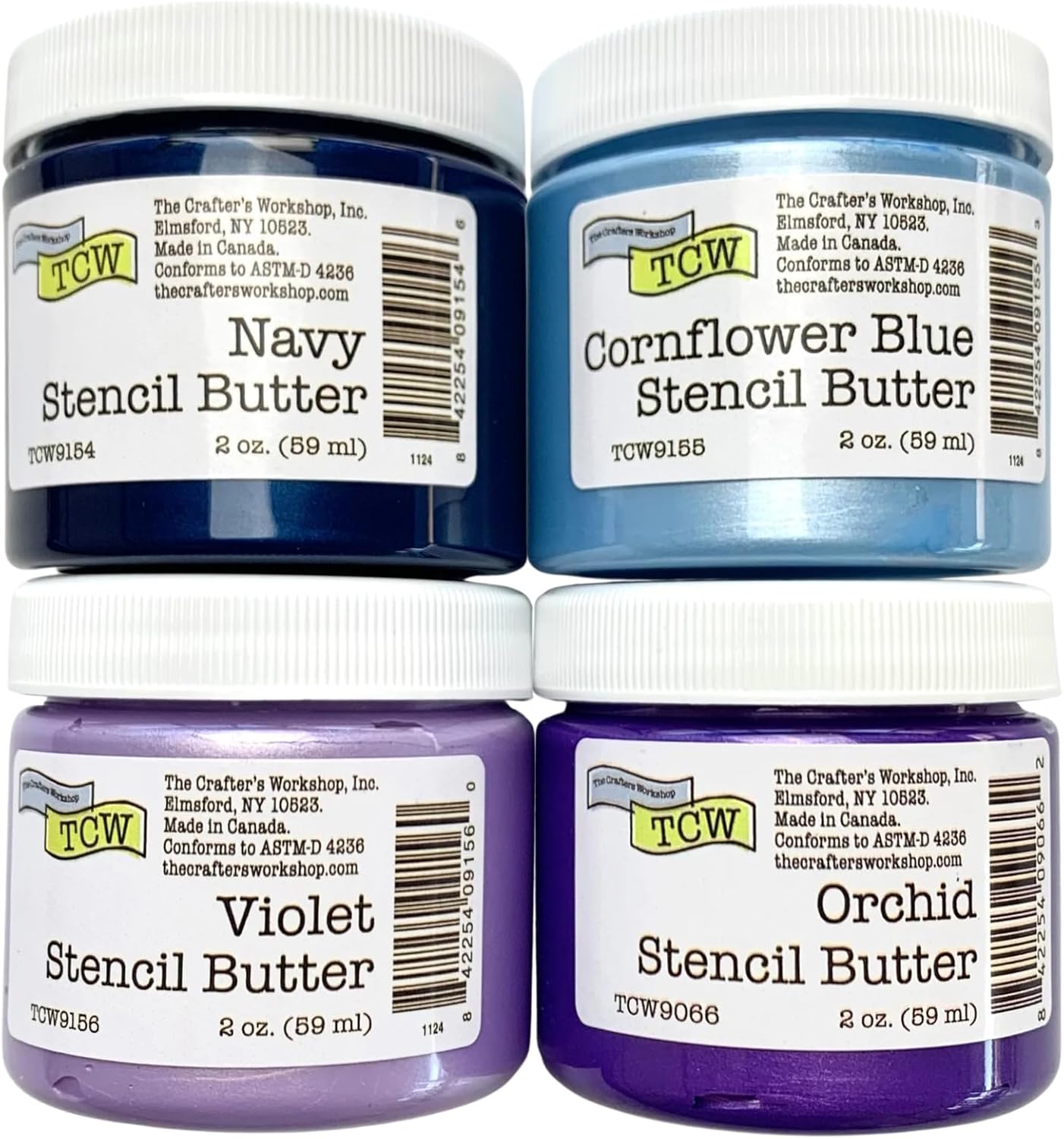 The Crafter's Workshop Stencil Butter Medium, Easy-to-Spread, Adds Shimmer, Shine and Colorful Texture, Cleans Up with Water, 4 pk, 2-oz each, Blueberry Meadow