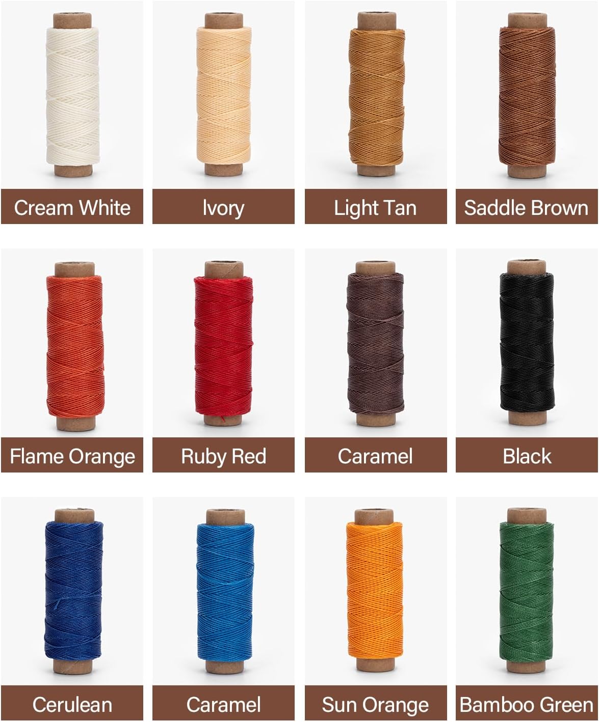 WUTA Leather Waxed Thread Round Polyester Sewing Threads with 12 Pcs Needles and Storage Bag Leather Craft Hand Stitching Line DIY Bracelet Thread Repair Work Cord (0.45mm