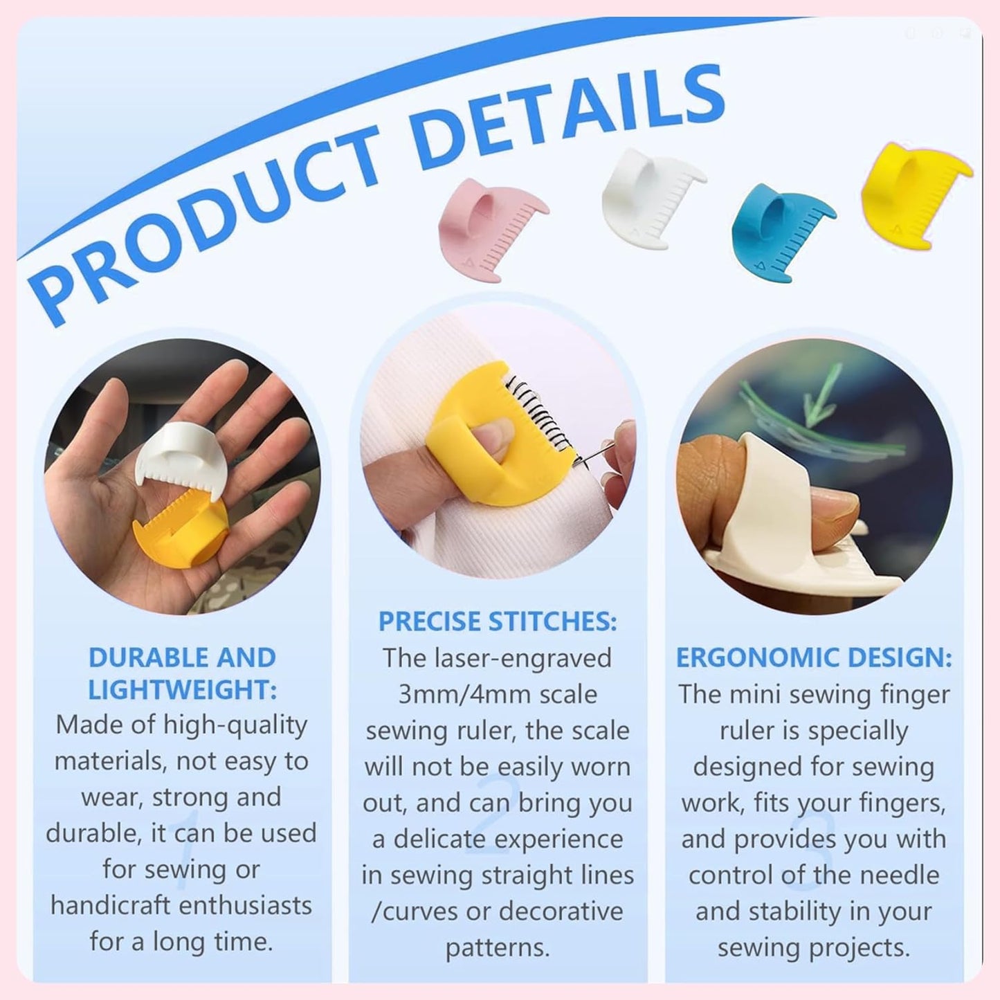 4mm Seam Guide for Hand Sewing Edge Lockranding Tool, Sewing Needle Gauge Measuring Tool, Mini Finger Ruler Kit Ideal for Leather/Fabric/Craft Sew, Yellow 2 Pcs