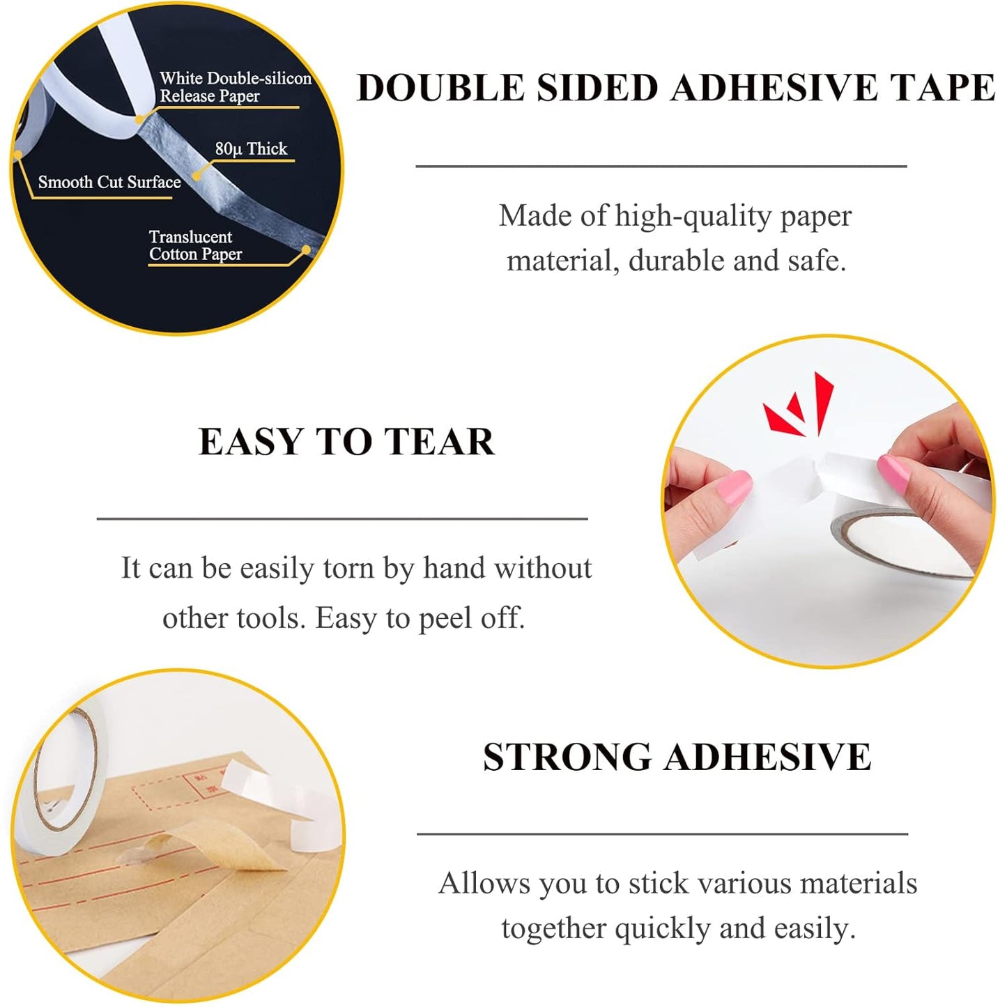 Double-Sided Fabric Tape, Hem Tape No Sew Double Sided Tape for Crafts Arts, 6 Rolls Strong Adhesive Cloth Sewing Tape for Hemming, Clothing Repairs, Pants, DIY Projects, Paper Backing (0.6/0.8/1inch)