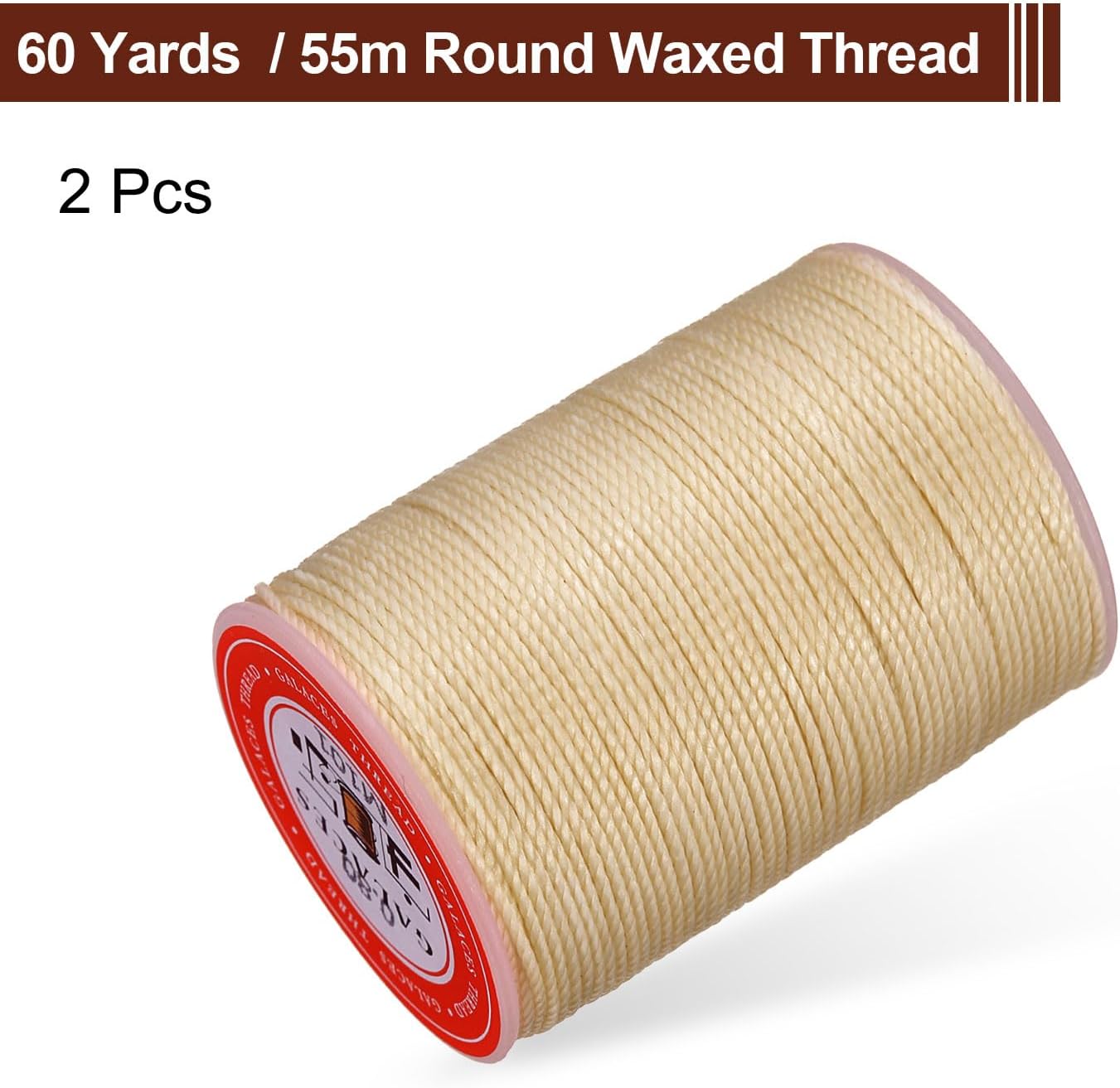 uxcell Round Leather Sewing Waxed Thread, 55m / 60 Yards Polyester Wax String, 0.80mm Wax Stitching Cord for Leather Crafts, Bookbinding, Bracelets Braided, Dark Linen, 2pcs