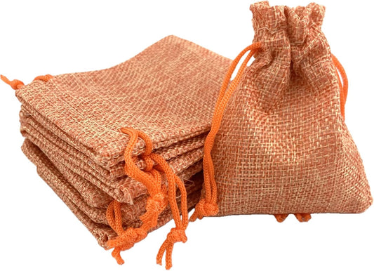 Palmhomee Pack Of 25 Burlap Gift Bags with Drawstring Linen Jewelry Pouches Wedding Hessian Jute Bags for Birthday and Treat Pouches Party Wedding Favors Gift (3.6x4.8 Inch, Orange)