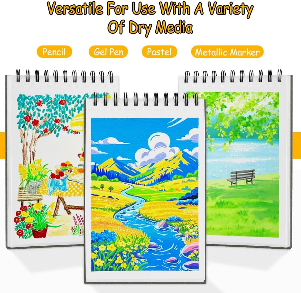 8.3x5.8 Sketch Book, Top Spiral Bound Sketch Pad, 60sheets 92lb/150gsm Bright White Paper, Acid-Free Mixed Media Paper for Painting, Dawing & Art Supplies. B-Darkgrey