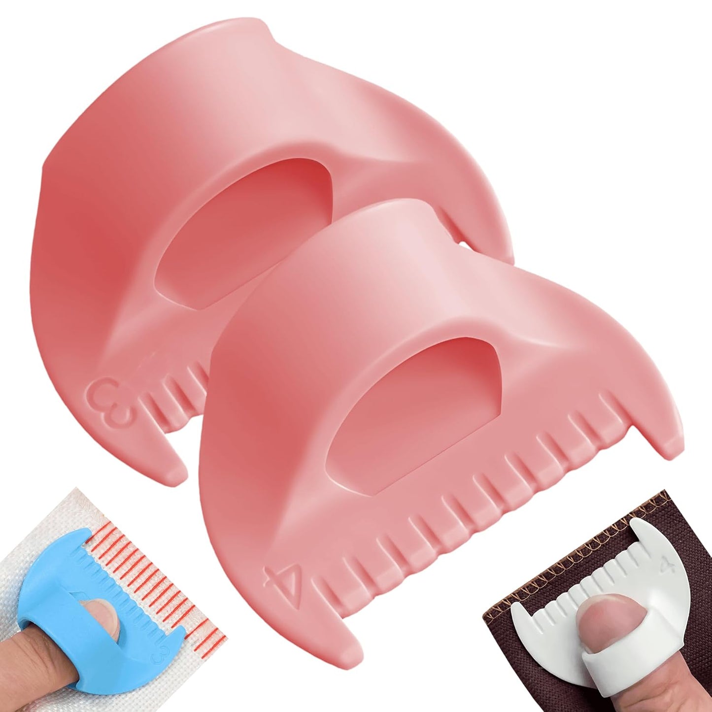 2 PCS Edge Lock Seam Guide, Mini Sewing Finger Ruler for Hand Sewing, DIY Sewing Kit Tool, Sewing Needle Gauge Measuring Guide Pink, 3mm+4mm