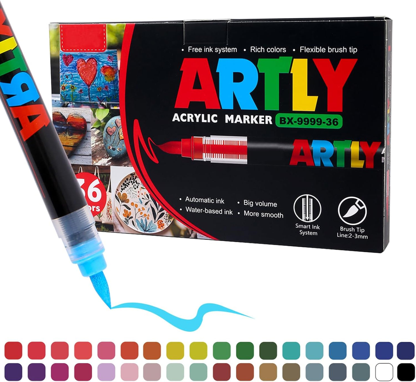 Acrylic Paint Markers, Acrylic Paint Pens, Fabric Markers for Textile, Rock, Glass, Wood, Paper, Ceramic, Canvas DIY Art Supplies Kit for Kids and Adults (36)